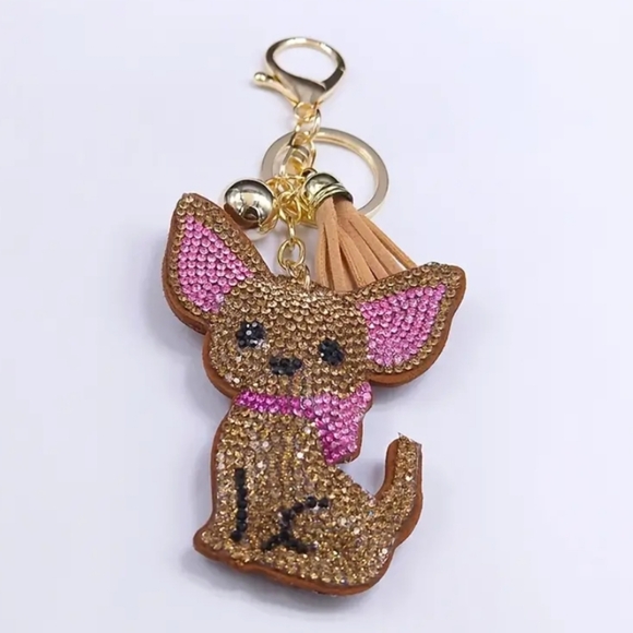 NEW! Crystal Rhinestone Chihuahua Keychain/Purse🎒👜 Charm ~ 🐾🎁🐕 Dog Pet Paw - Picture 3 of 6
